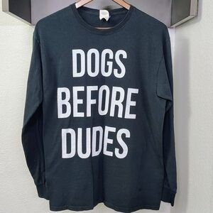 Fruit of the Loom Black Long Sleeve 'Dogs Before Dudes' Tee Size Medium